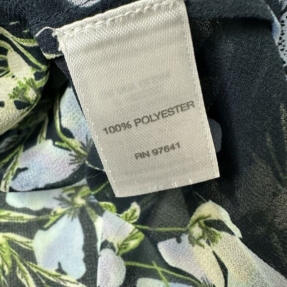 J Jill Blouse Womens Large Blue Floral Chiffon Breathable Sheer Cottage Navy Top - Picture 8 of 15